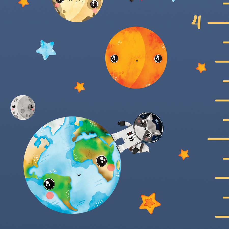 Kids' Growth Chart Peel and Stick Solar System Astronaut Animal Wall Decal