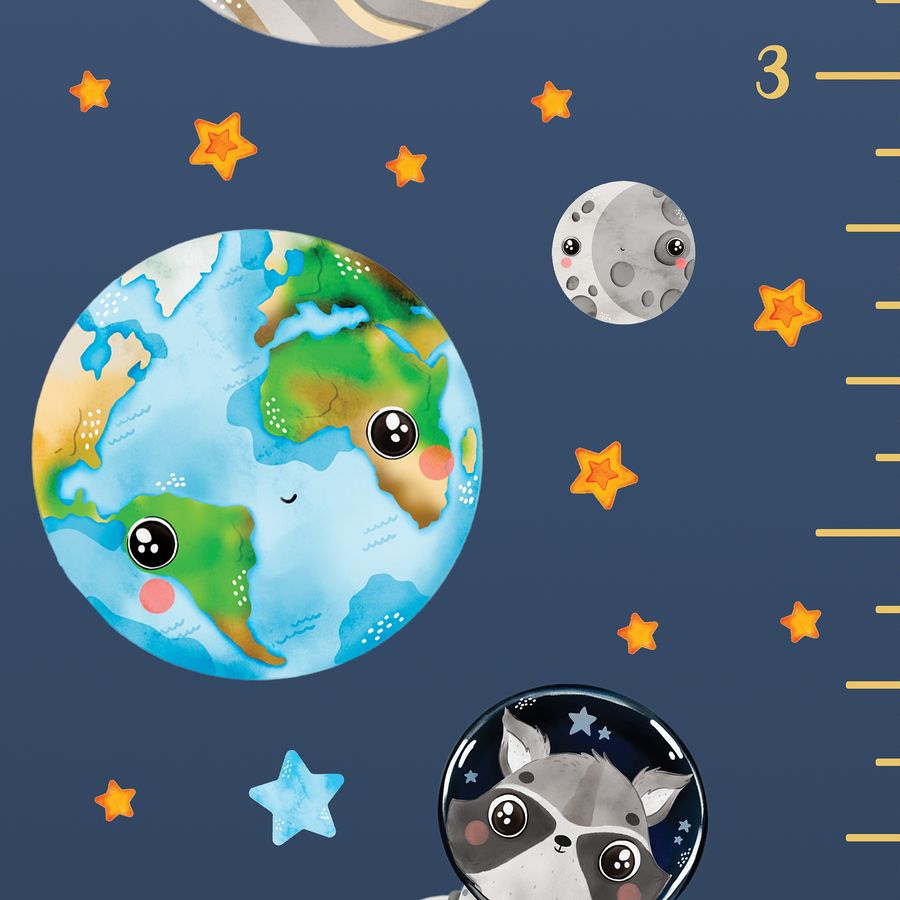 Kids' Growth Chart Peel and Stick Space Animal Solar System Decals