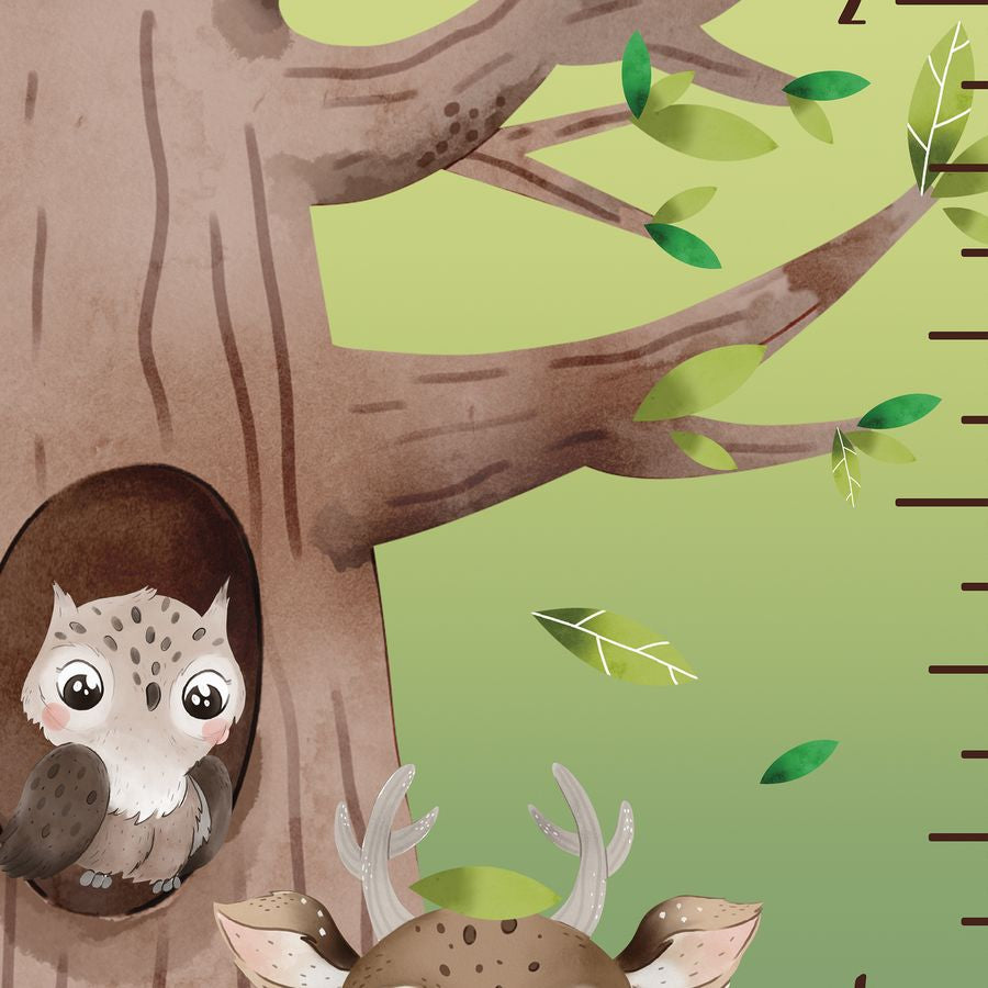 Kids' Growth Chart Peel and Stick Woodland Animals Tree Raccoon Owl Bunny