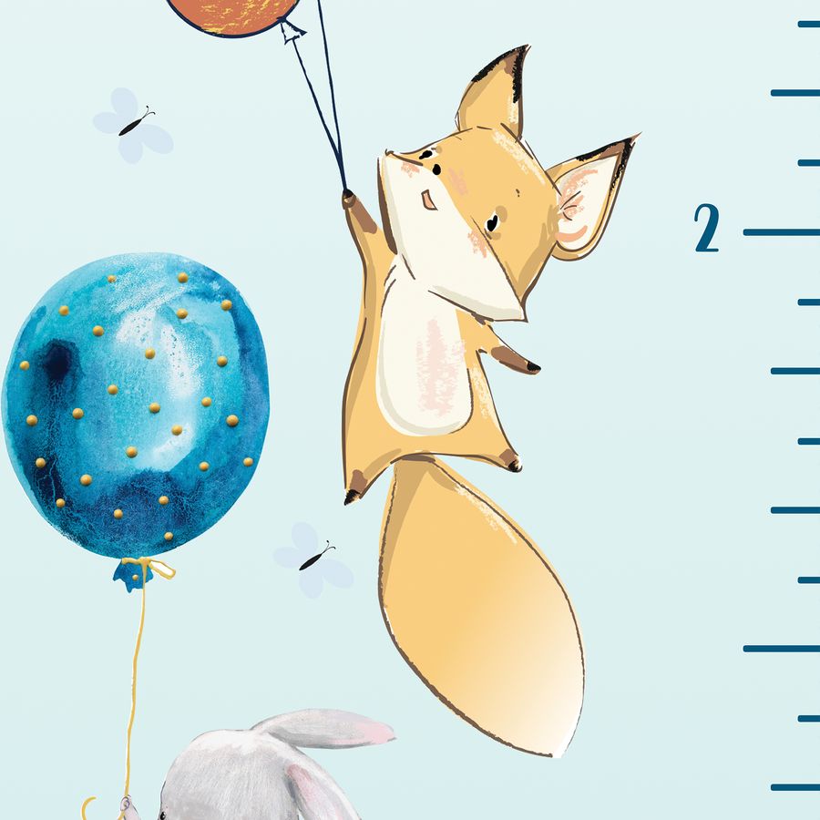 Kids' Growth Chart Peel and Stick Hot Air Balloons Animals Fox Bunny Panda Raccoon