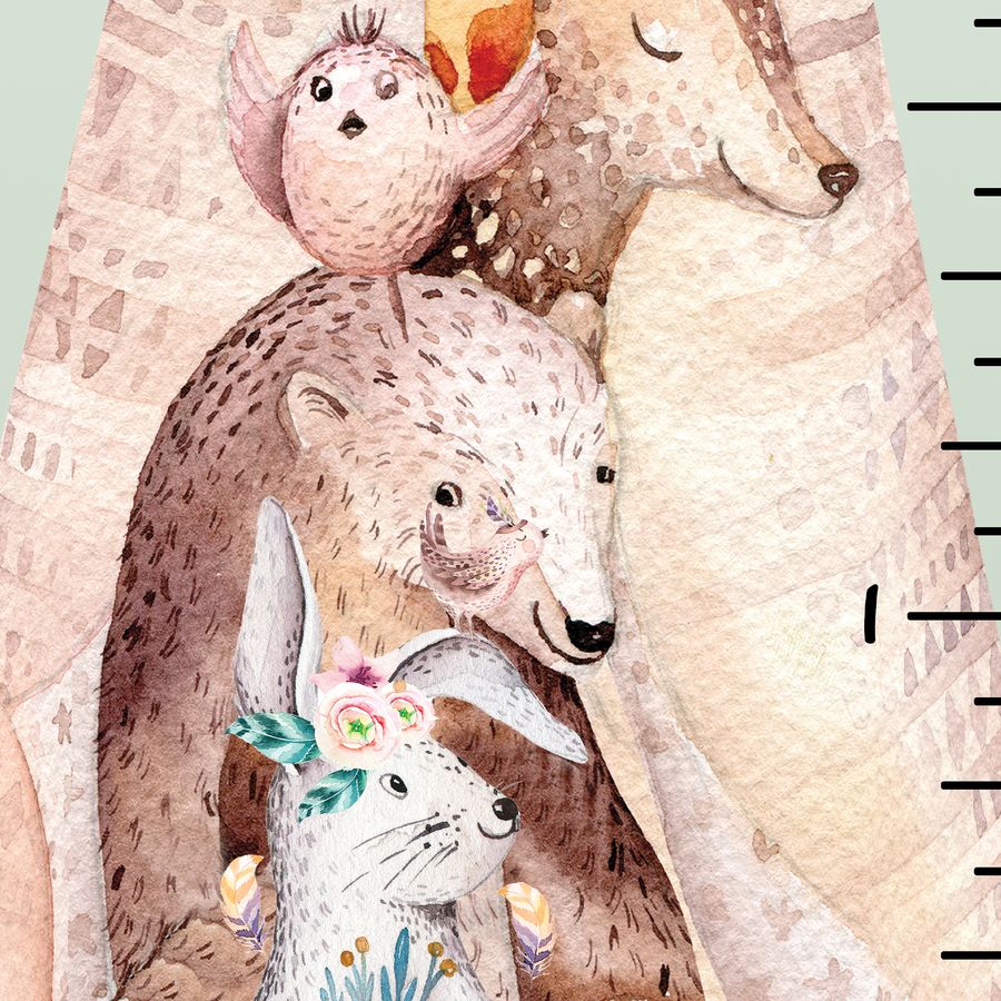 Kids' Growth Chart Peel and Stick Wood Animals Boho Design for Girls