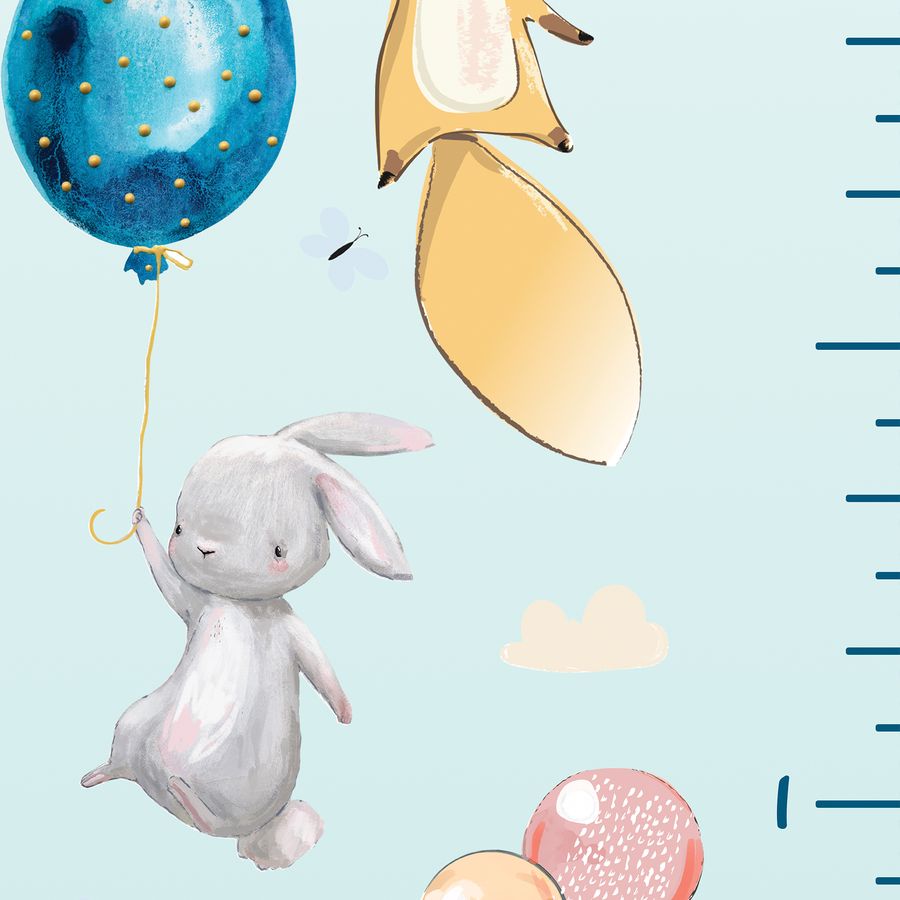 Kids' Growth Chart Peel and Stick Hot Air Balloons Animals Fox Bunny Panda Raccoon