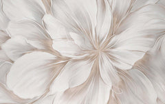 Wallpaper with an oversized soft white flower with delicate beige petal lines.