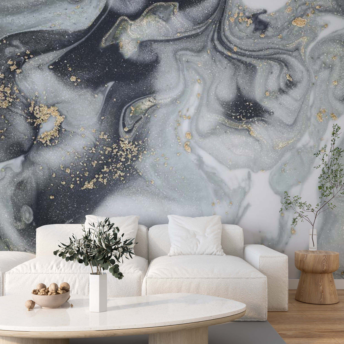 Custom Grey Marble Texture Wall Mural Art Stone Abstract Liquid Ink Wallpaper