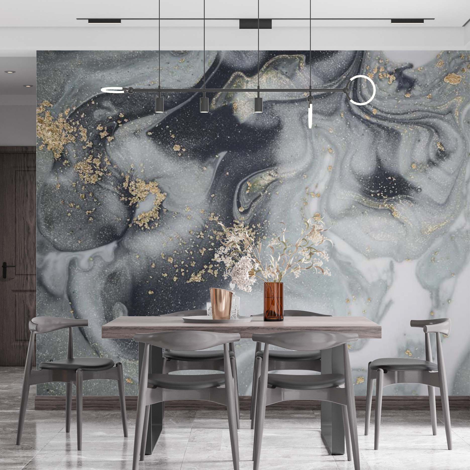 Grey Marble Texture Wall Mural Art Stone Abstract Liquid Ink Wallpaper