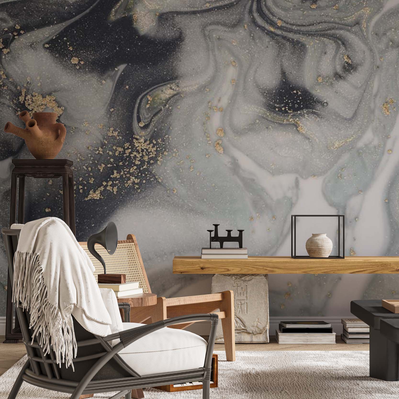 Grey Marble Texture Wall Mural Art Stone Abstract Liquid Ink Wallpaper