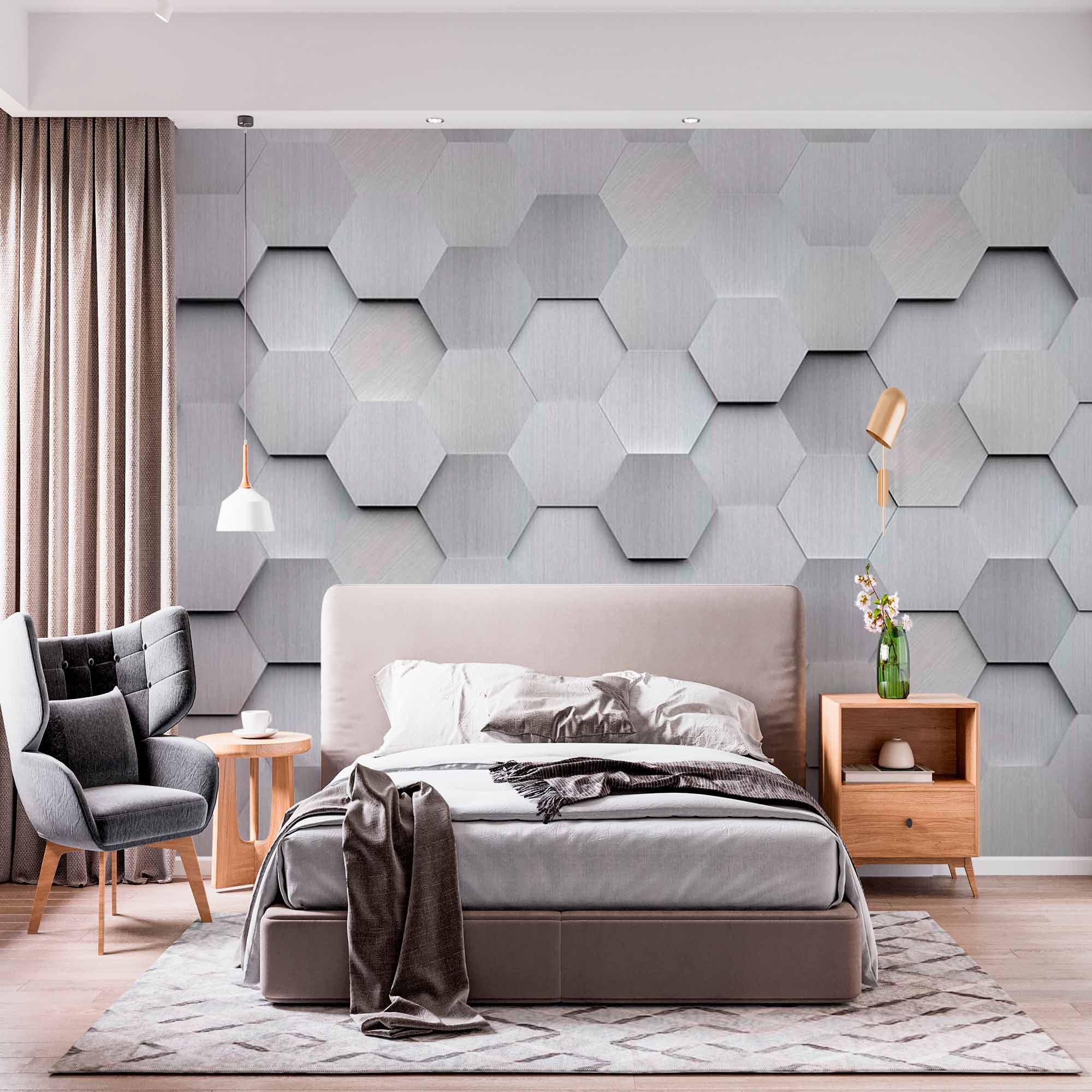 3D Brushed Metal Hexagon Wallpaper