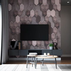 Custom Modern 3D Geometric Cube Wall Mural Wallpaper - Abstract Pink and Grey Design