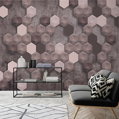 Custom Modern 3D Geometric Cube Wall Mural Wallpaper - Abstract Pink and Grey Design