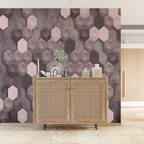 Modern 3D Geometric Cube Wall Mural Wallpaper - Abstract Pink and Grey Design