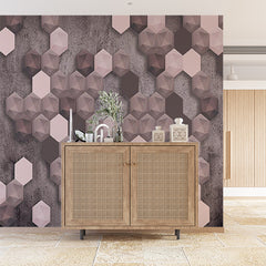 Custom Modern 3D Geometric Cube Wall Mural Wallpaper - Abstract Pink and Grey Design