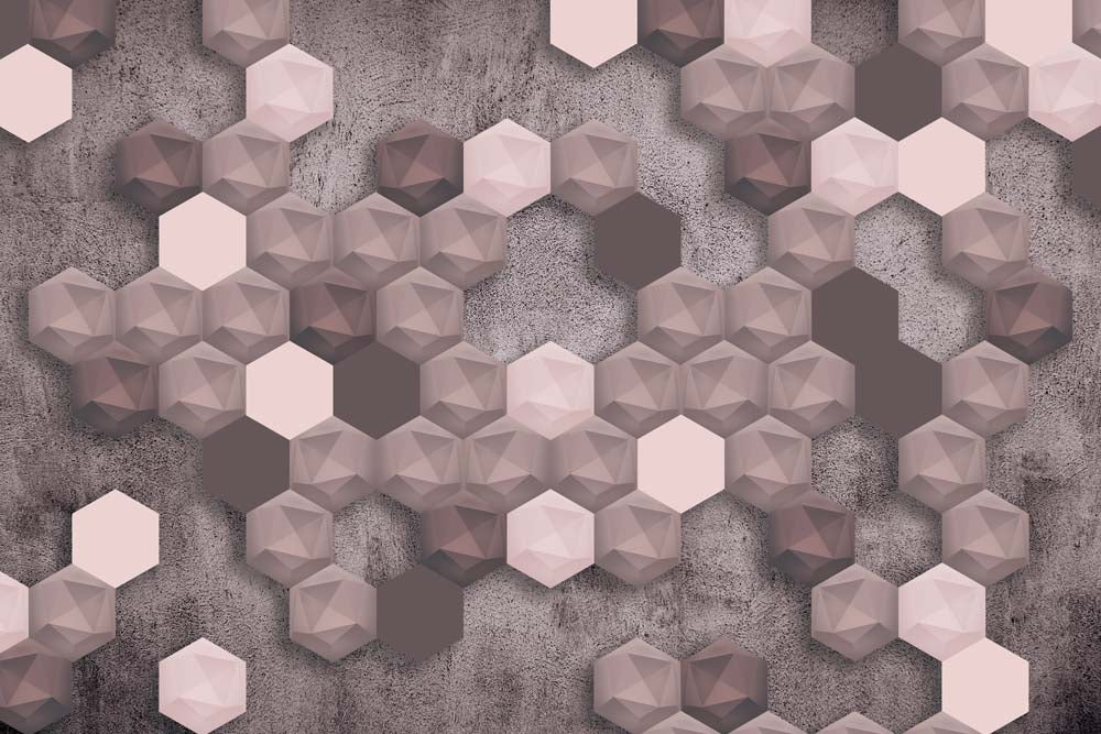 Fototapete Rosa-graue 3D-Sechsecke – Geometrisches Würfelmuster