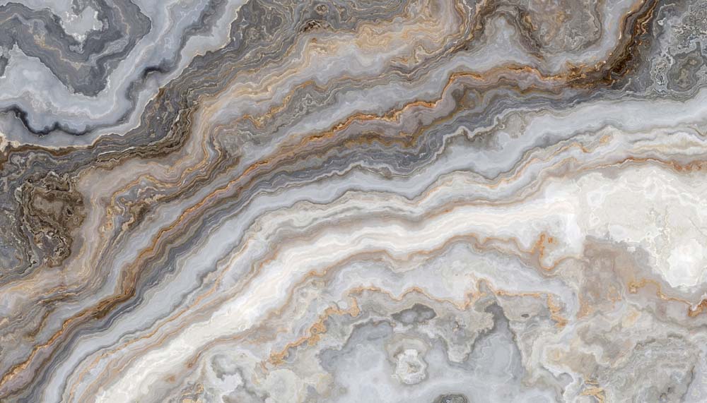 Papier peint panoramique pierre onyx gris et veines ambrées