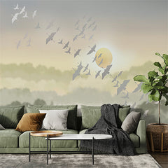 Custom Elegant Sunrise Bird Migration Wall Mural Wallpaper