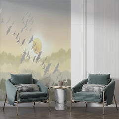 Custom Elegant Sunrise Bird Migration Wall Mural Wallpaper