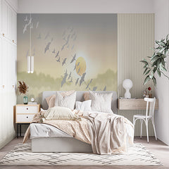 Custom Elegant Sunrise Bird Migration Wall Mural Wallpaper