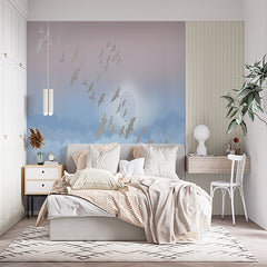 Custom Tranquil Moonlit Sky with Birds Wall Mural Wallpaper