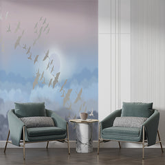 Custom Tranquil Moonlit Sky with Birds Wall Mural Wallpaper