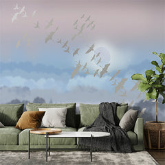 Custom Tranquil Moonlit Sky with Birds Wall Mural Wallpaper