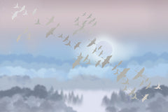 Custom Tranquil Moonlit Sky with Birds Wall Mural Wallpaper