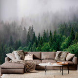 Evergreen Forest Wall Mural Foggy Mountain Landscape Wallpaper