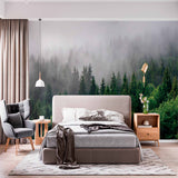 Evergreen Forest Wall Mural Foggy Mountain Landscape Wallpaper