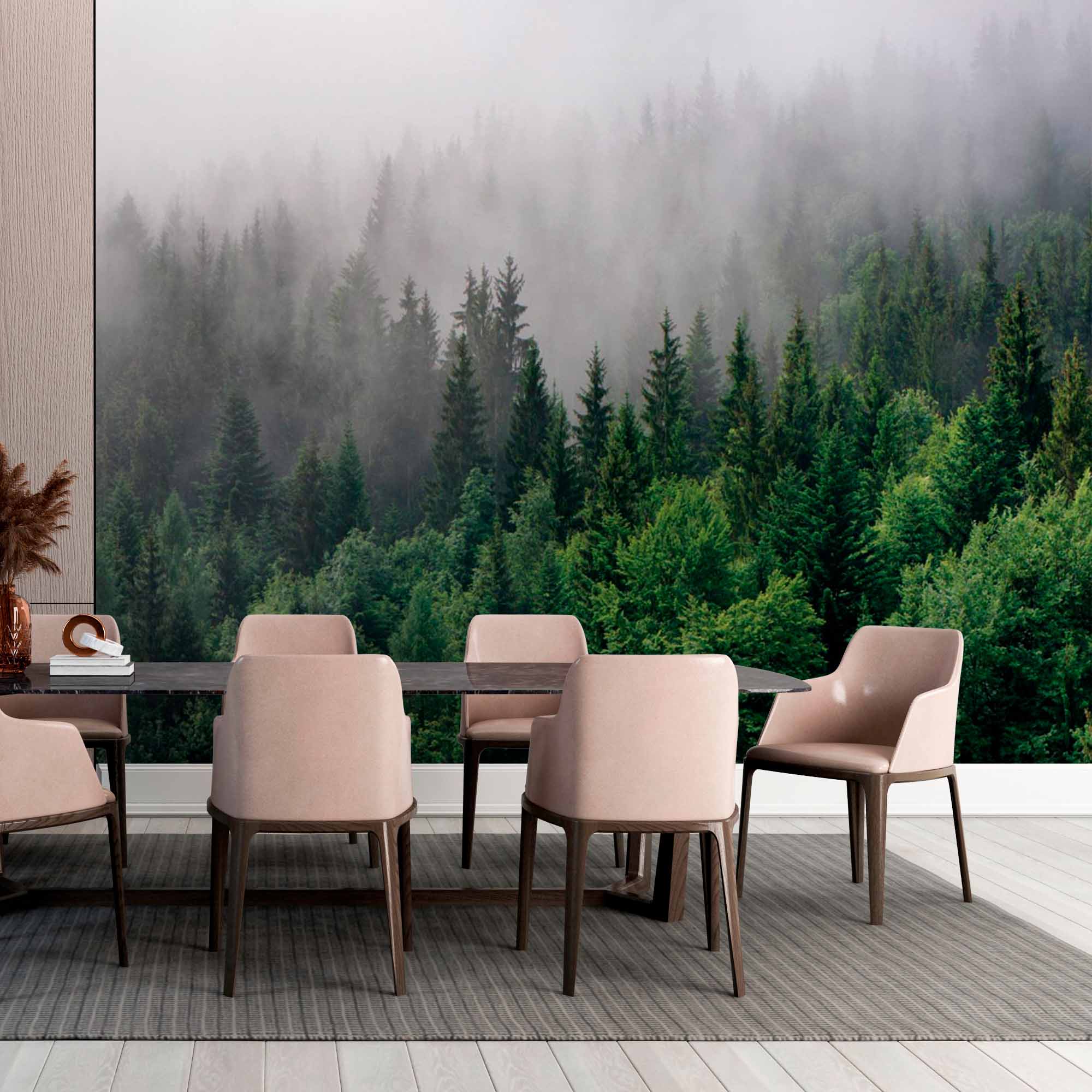 Evergreen Forest Wall Mural Foggy Mountain Landscape Wallpaper