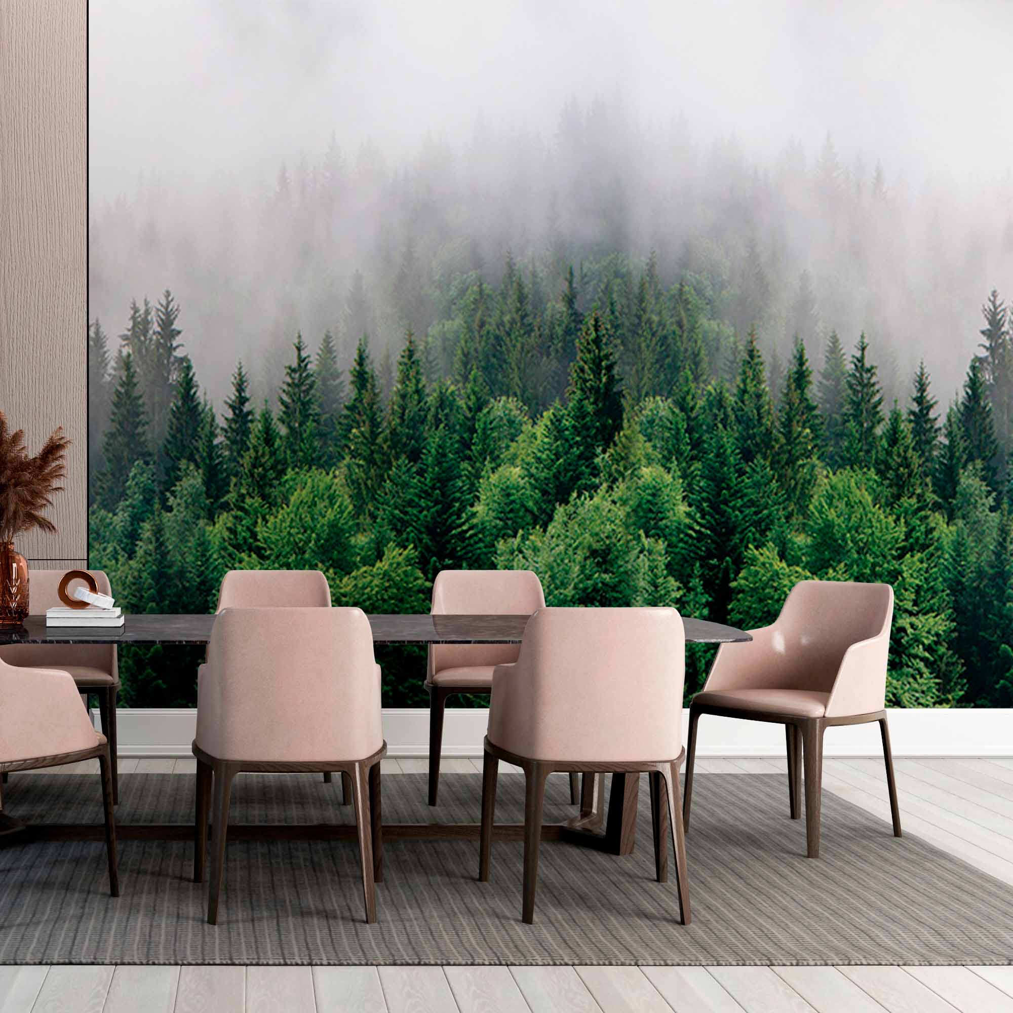 Foggy Evergreen Forest Wall Mural Treescape Wallpaper