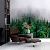 Foggy Evergreen Forest Wall Mural Treescape Wallpaper