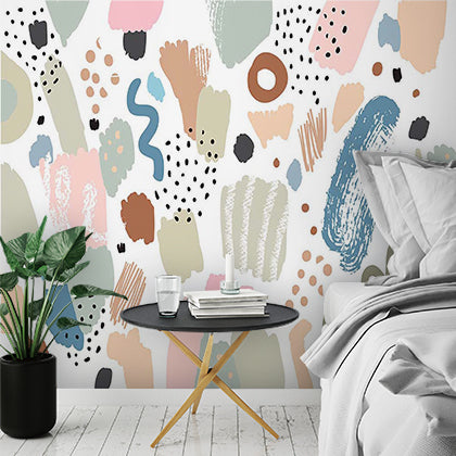 Abstract Colorful Brush Strokes and Shapes Wall Mural Wallpaper