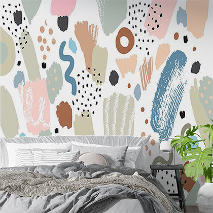 Abstract Colorful Brush Strokes and Shapes Wall Mural Wallpaper