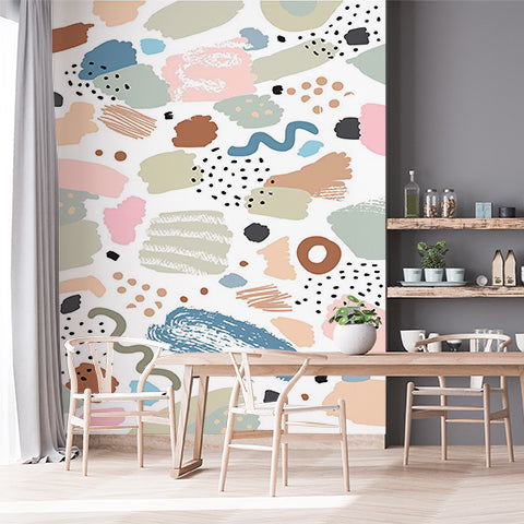 Abstract Colorful Brush Strokes and Shapes Wall Mural Wallpaper