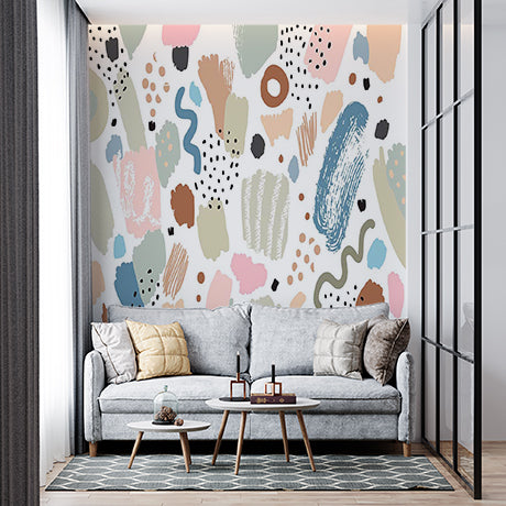 Custom Abstract Colorful Brush Strokes and Shapes Wall Mural Wallpaper