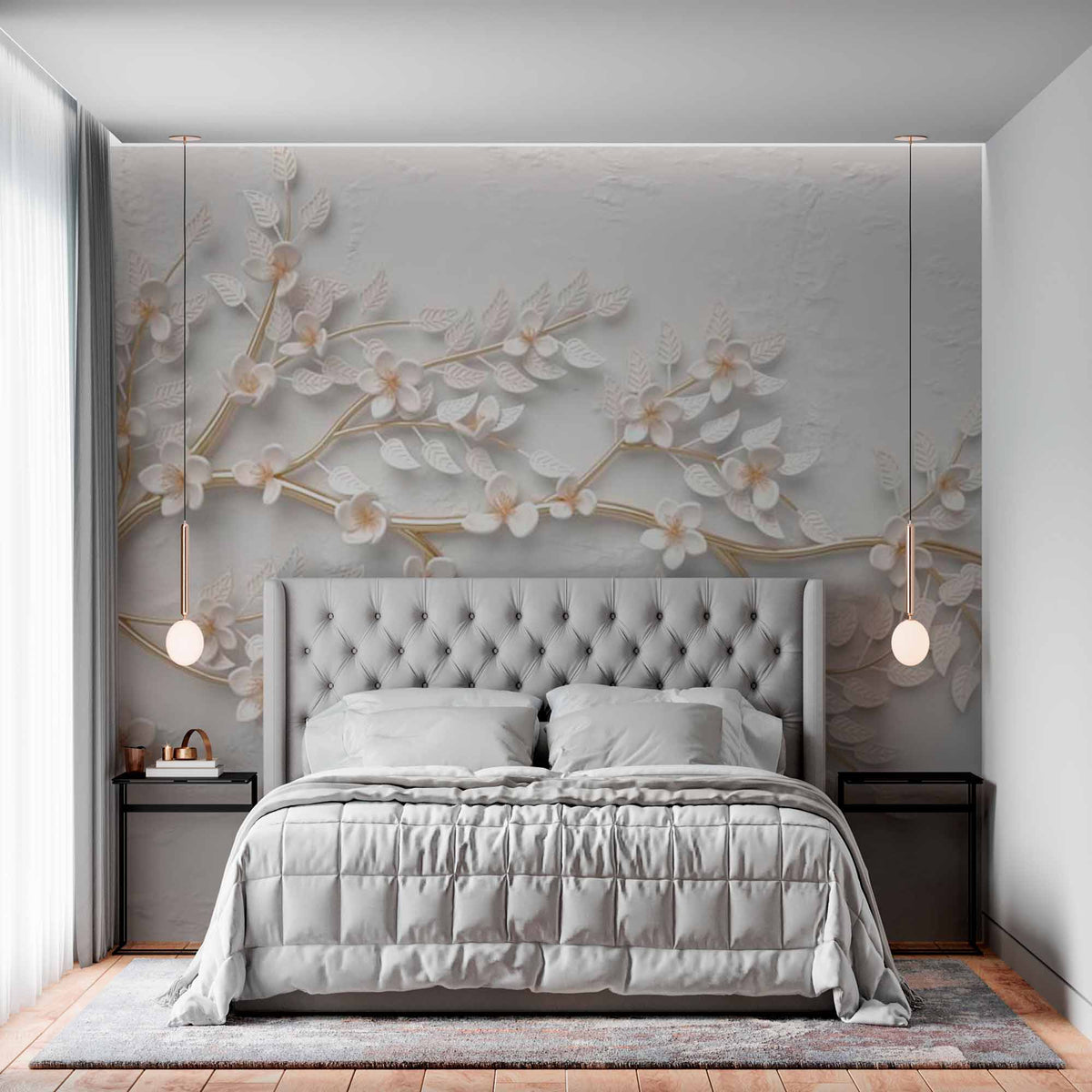 Custom Delicate Branch Mural Wallpaper