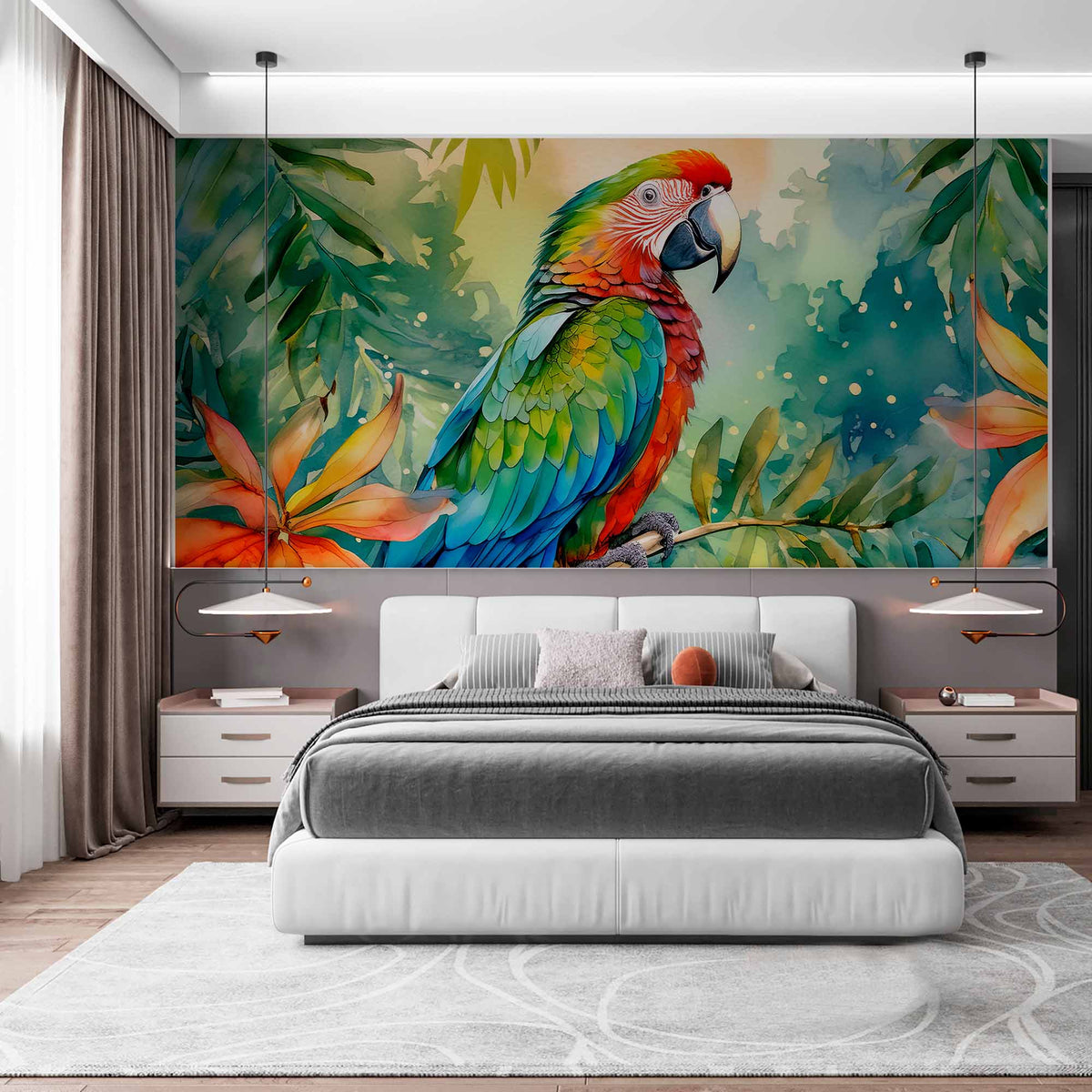 Exotic Parrot in Lush Foliage Wallpaper