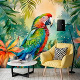 Exotic Parrot in Lush Foliage Wallpaper