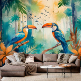 Colorful Toucan Pair in Rainforest Wallpaper