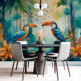 Colorful Toucan Pair in Rainforest Wallpaper