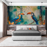 Colorful Toucan Pair in Rainforest Wallpaper