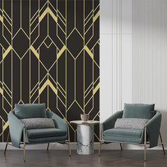 Custom Art Deco Black and Gold Geometric Wallpaper