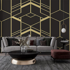 Custom Art Deco Black and Gold Geometric Wallpaper