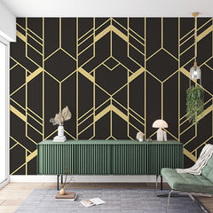 Custom Art Deco Black and Gold Geometric Wallpaper