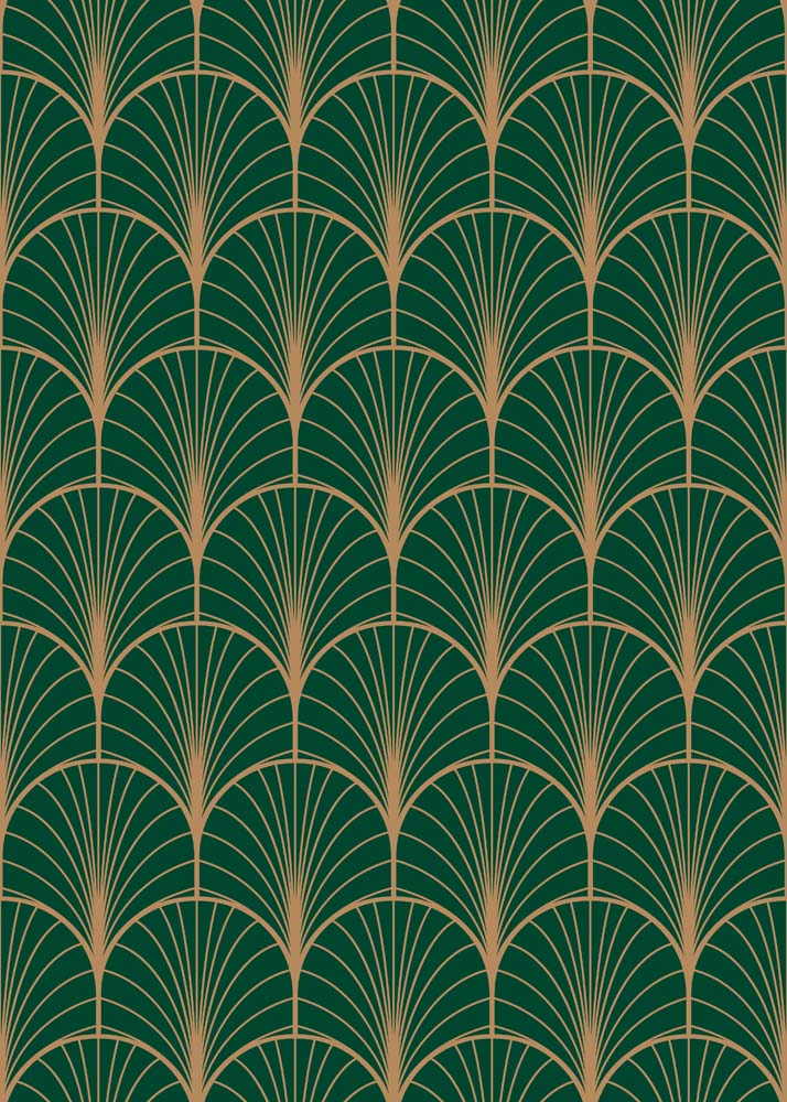 Art-deco-waaierfotobehang – goud op smaragdgroen