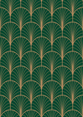 Custom Art Deco Fan Pattern Wallpaper in Green and Gold