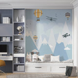 Kids Wall Murals Blue Mountains Airplane Balloon Wallpaper for Kids