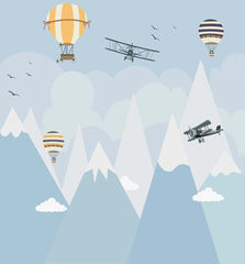 Custom Kids Wall Murals Blue Mountains Airplane Balloon Wallpaper for Kids