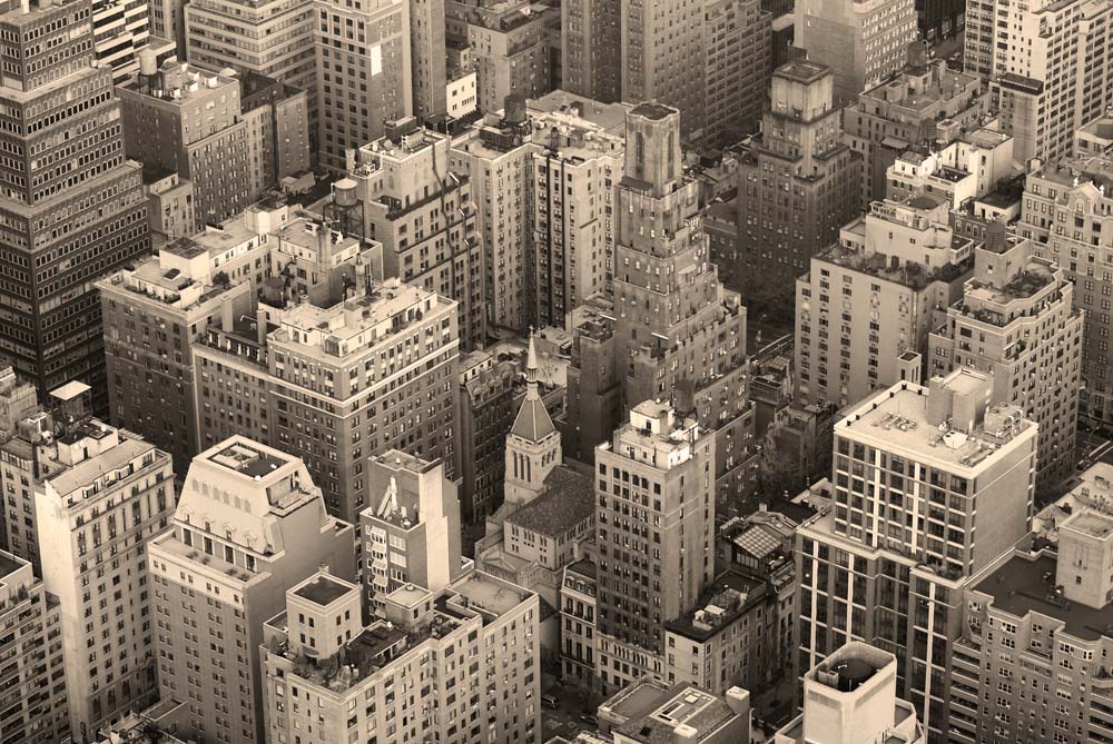 Vintage New York City Aerial View Wall Mural - Sepia Tone Urban Landscape