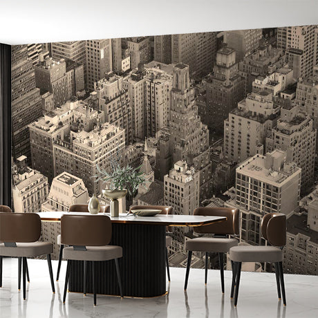 Vintage New York City Aerial View Wall Mural - Sepia Tone Urban Landscape