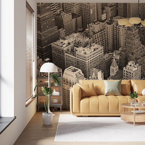 Vintage New York City Aerial View Wall Mural - Sepia Tone Urban Landscape