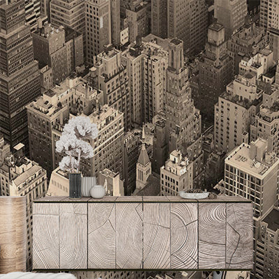 Vintage New York City Aerial View Wall Mural - Sepia Tone Urban Landscape